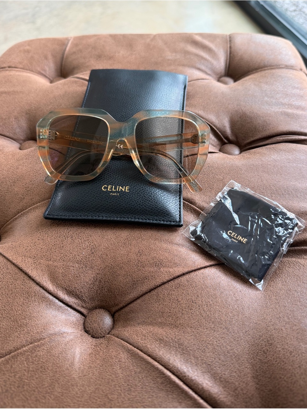 Celine Translucent Light Tortoise Square Sunglasses with Brown Lenses